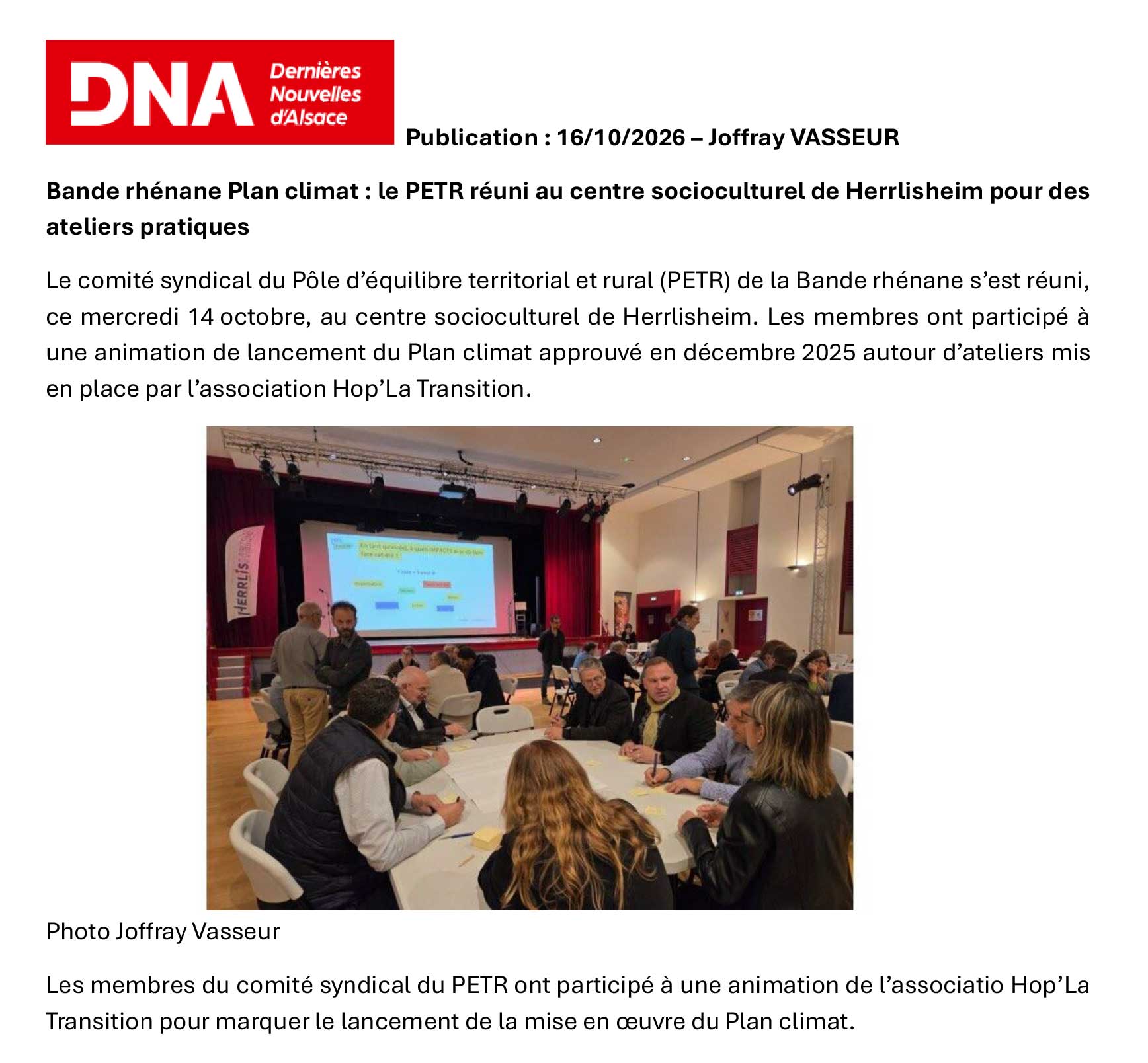 Le PETR réuni au centre socioculturel de Herrlisheim pour des ateliers pratiques